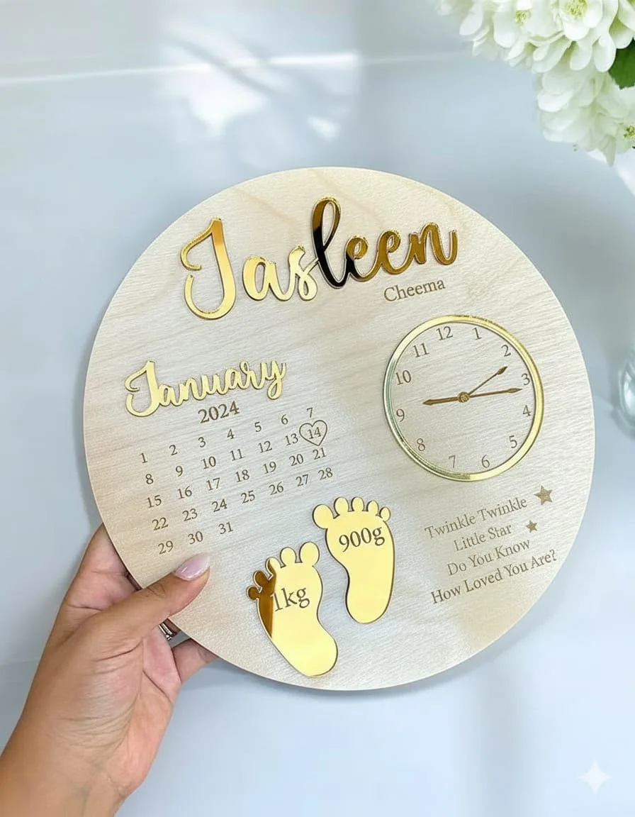 Personalised Baby Frame | Name, DOB, Time and Weight 1 Personalised MDF baby frame with name, date of birth, time and weight. Nursery keepsake and newborn gift. Dispatch in 4-5 working days. Personalised Baby Frame