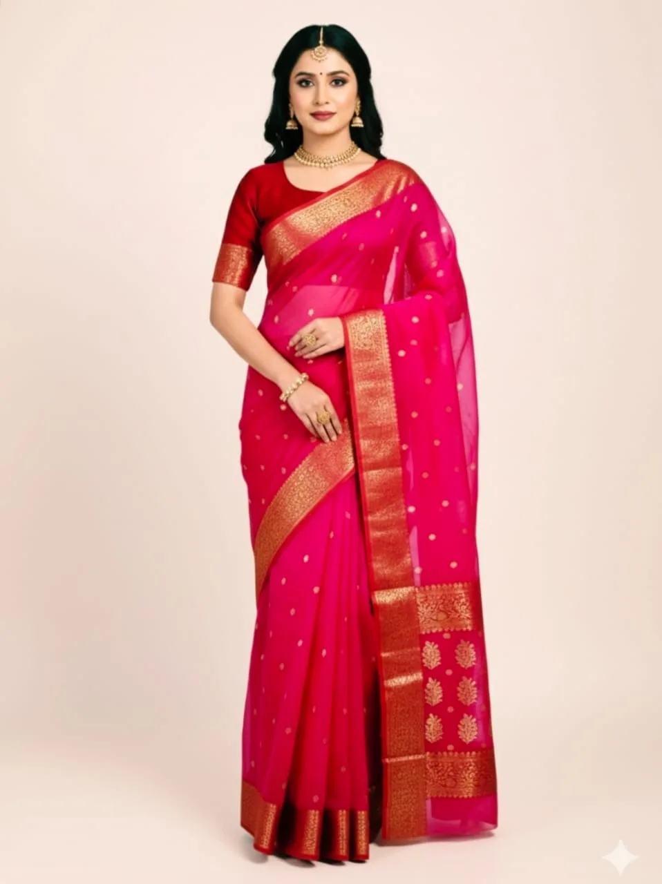 Pink Bridal Chanderi Katan Silk Saree | Original Handloom | Youteek 5 Original pink bridal handloom Chanderi katan silk saree in pure silk with elegant zari work. Light heritage drape for wedding ceremonies. Free shipping across India. pink bridal chanderi katan silk saree