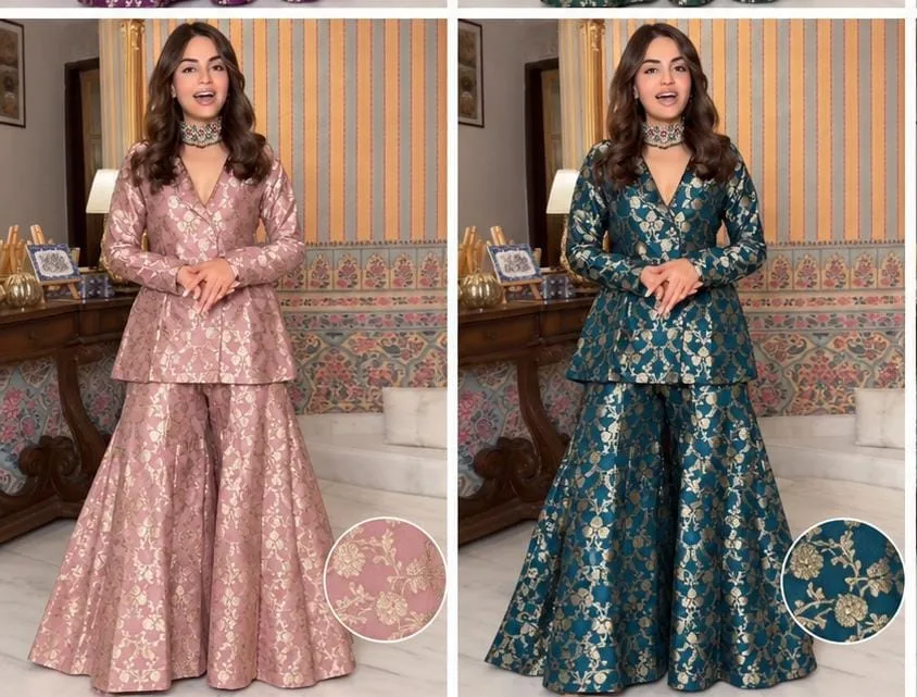 Plus Size Banarasi Suit Ready to Wear 5XL to 10XL | Youteek 2 Beautiful 2 piece plus size banarasi suit ready to wear. Banarsi bottom with lining included. Sizes 38 to 60 with extra charges for 5XL to 10XL. Choose any colour. Perfect for small functions. Latest collection. plus size banarasi suit ready to wear 5xl to 10xl