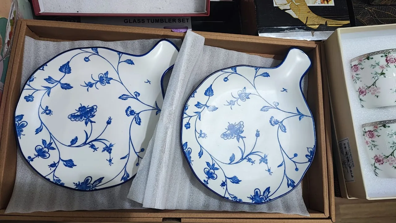Porcelain Serving Platter Set of 2 | Youteek 1 Premium quality porcelain serving platter set of 2. High grade porcelain material. Gift box packing. Perfect for serving sweets, snacks, cupcakes and dry fruits. porcelain serving platter set of 2