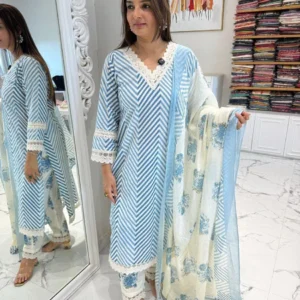 Premium Cotton Straight Kurti With Pant & Malmal Dupatta Set