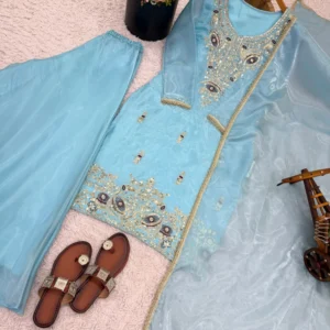 sequence work silk pant suit ready to wear