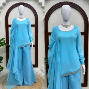short kurti with bootcut palazzo and dupatta
