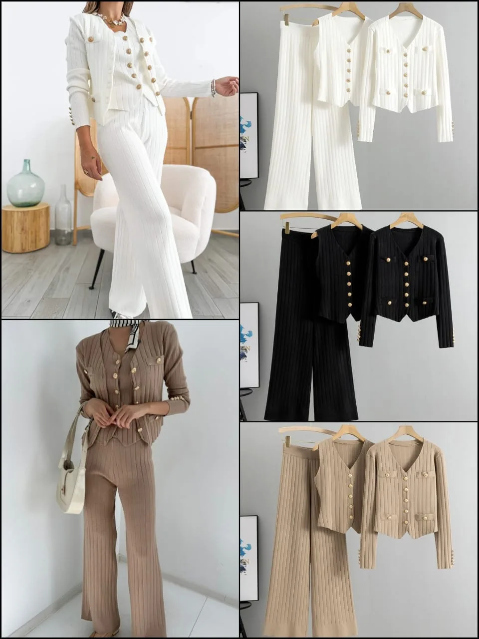 Soft Knitted 3 Piece Airport Coord Set | Youteek 2 Soft knitted 3-piece airport co-ord set with cropped jacket, stretch tank inner and relaxed pants. Free size comfort. Inner and jacket fit till 40 bust, pant till 44 waist. Boutique quality. soft knitted 3 piece airport coord set