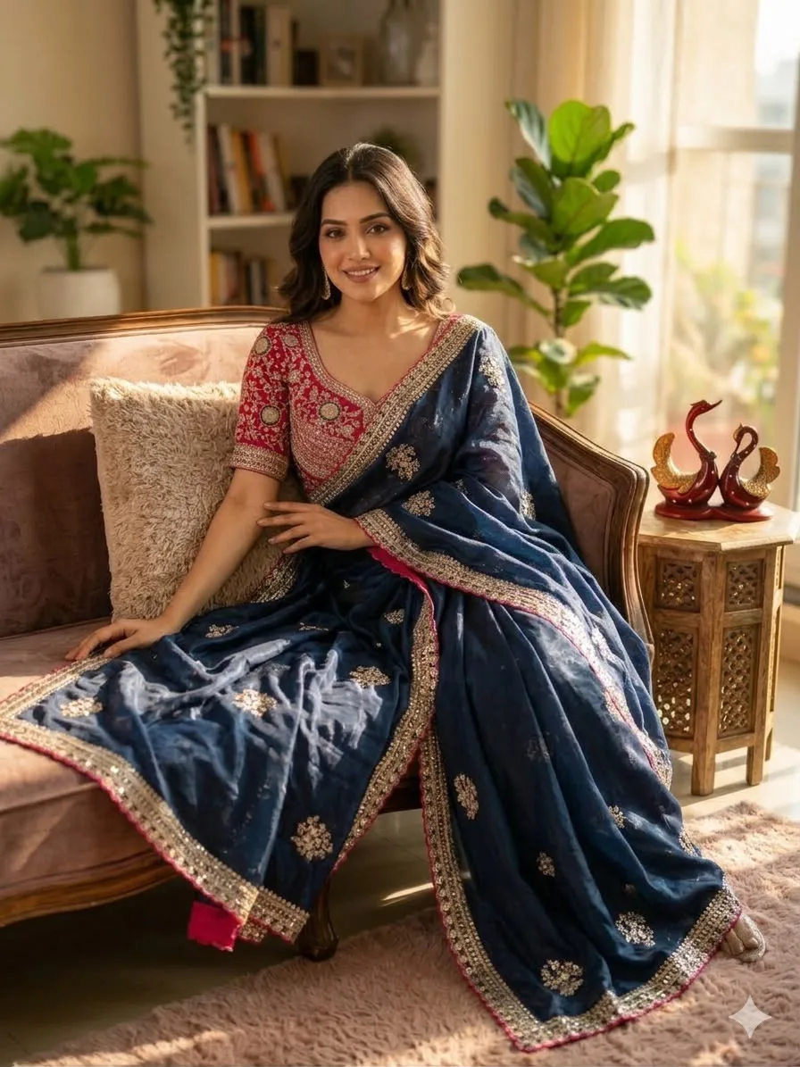 Soft Satin Saree with Embroidered Blouse 1 Exquisite Soft Satin Saree with Embroidered Blouse crafted from luxury Soft Frendy Satin Fabric with Shimmering Sequence and Zari Embroidery. Paired with Premium Heavy Front & Back Embroidered Blouse (Full Stitch Size 40, Alterable). Boutique quality guaranteed. Soft Satin Saree with Embroidered Blouse