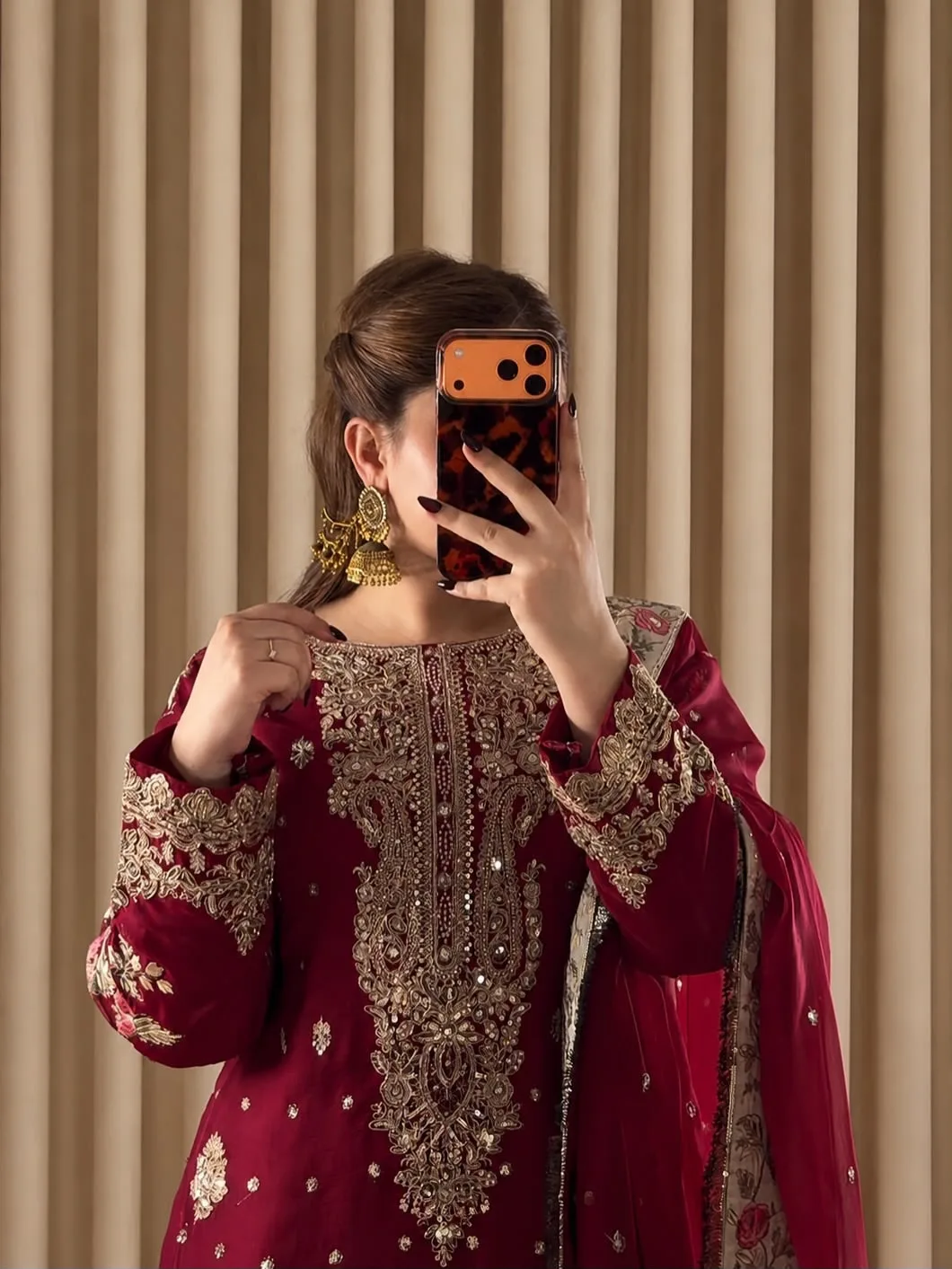 Stitched Farshi Suit Online | Youteek 3 Newly launched premium stitched farshi suit. French crepe kurti with 5mm sequence zari thread embroidery, moss satin silk farshi palazzo free size, faux georgette dupatta. Fully stitched M to XXL. stitched farshi suit online
