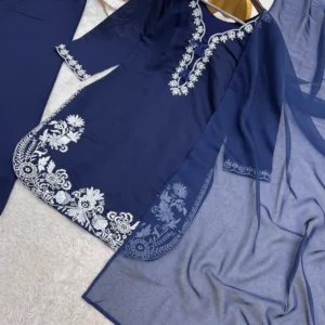 thread embroidery suit with organza dupatta