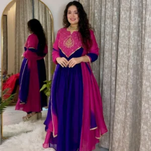 two tone chanderi anarkali suit set