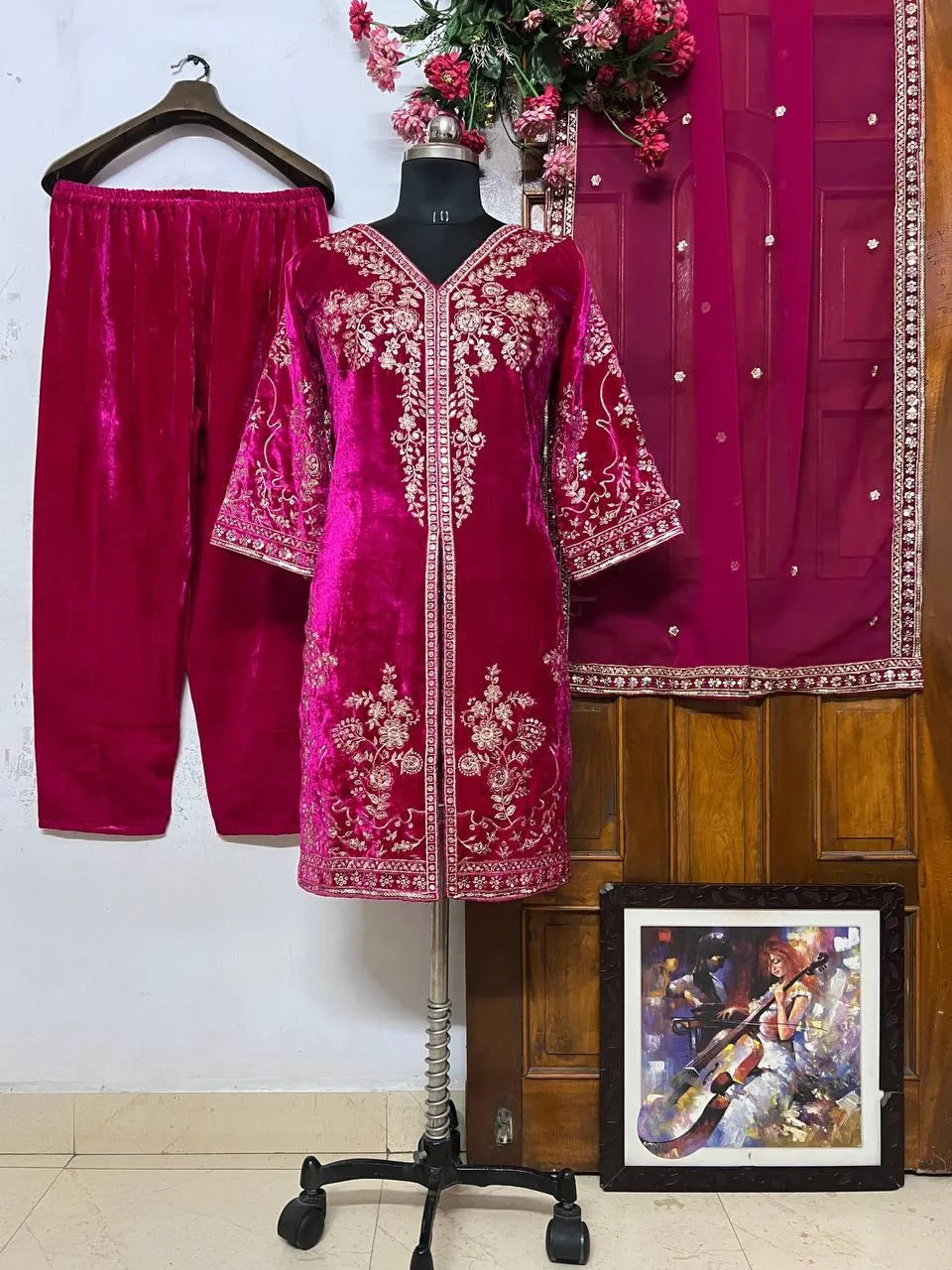 Velvet Palazzo Suit Under 1500 | Youteek 1 New heavy velvet kurti-palazzo set with beautiful sequence embroidery. Fully stitched top up to 44 (length 38 inches) and palazzo up to XXL. Georgette dupatta with sequence work. Micro crepe inner. velvet palazzo suit under 1500