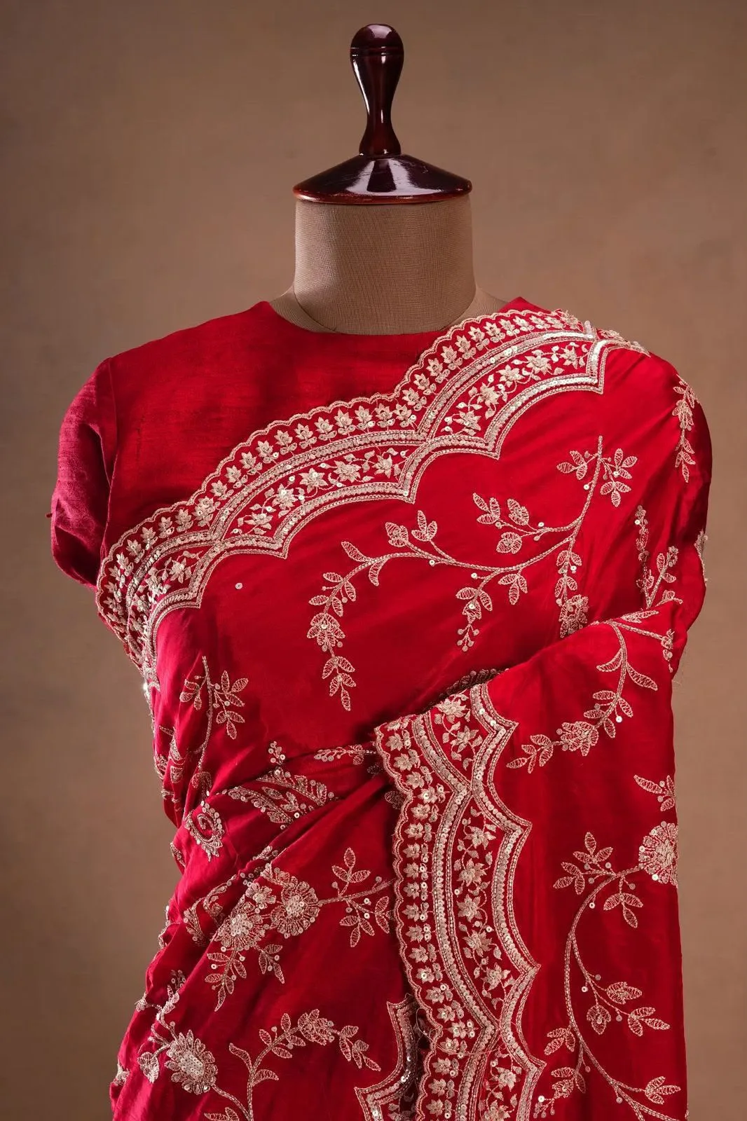 Vichitra Silk Saree with Cutwork Border | Youteek 3 Designer soft heavy vichitra silk saree with C-pallu thread and sequence work and cut work border. Matching unstitched blouse with embroidery and sequence work. Party wear. vichitra silk saree with cutwork border