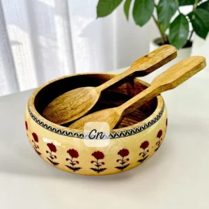 Wooden Serving Bowl with Salad Servers